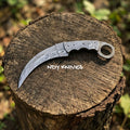 9" Monolithic Damascus Curved Skinner Knife – Fixed Blade Ring