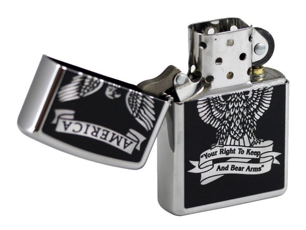Zippo Eagle Right to Bear Arms, High Polish Chrome Lighter #28290