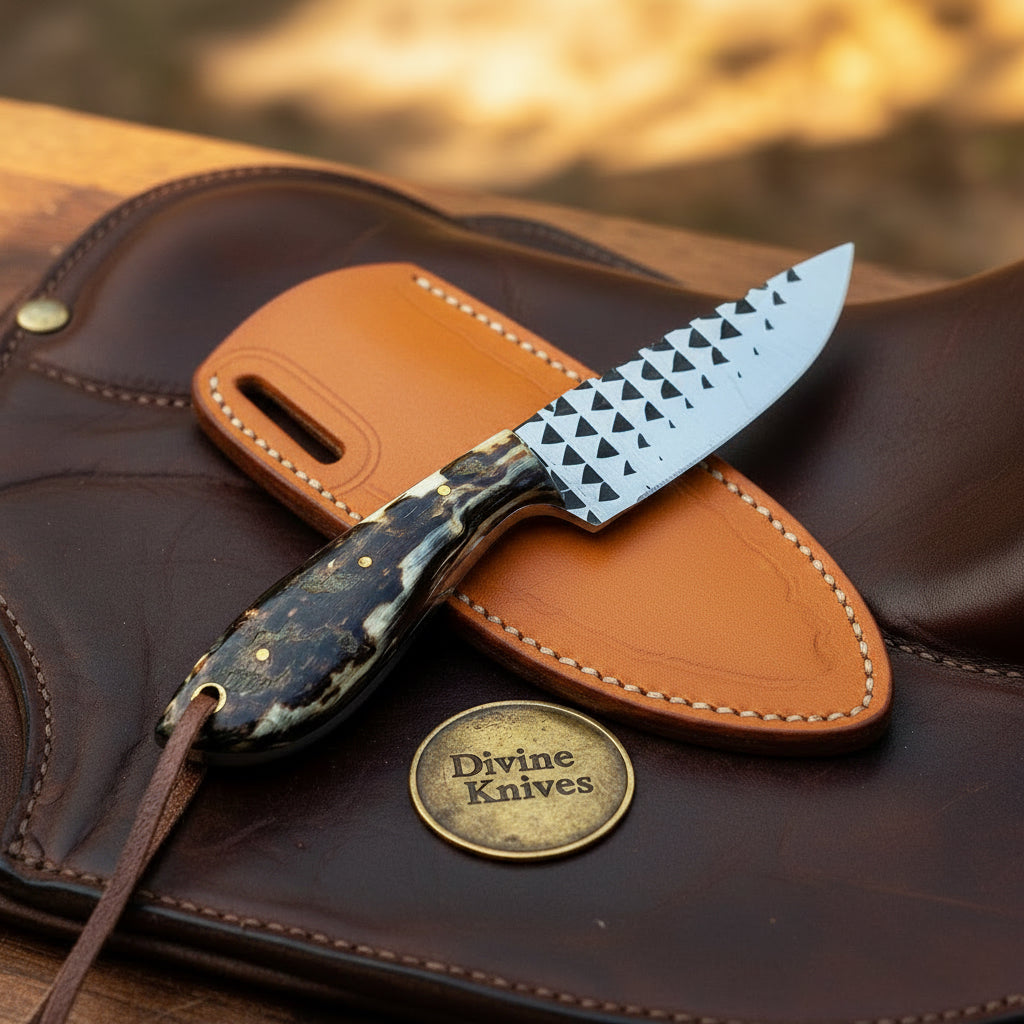 Buffalo Horn Rasp Steel Cowboy Knife for Hunting and Outdoor Tasks