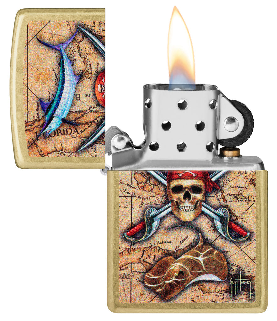 Zippo Guy Harvey Pirate Crossbones, Street Brass Lighter #48966
