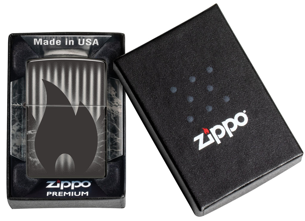 Zippo Flame Logo Photo Image 360°, High Polish Black Lighter #48738
