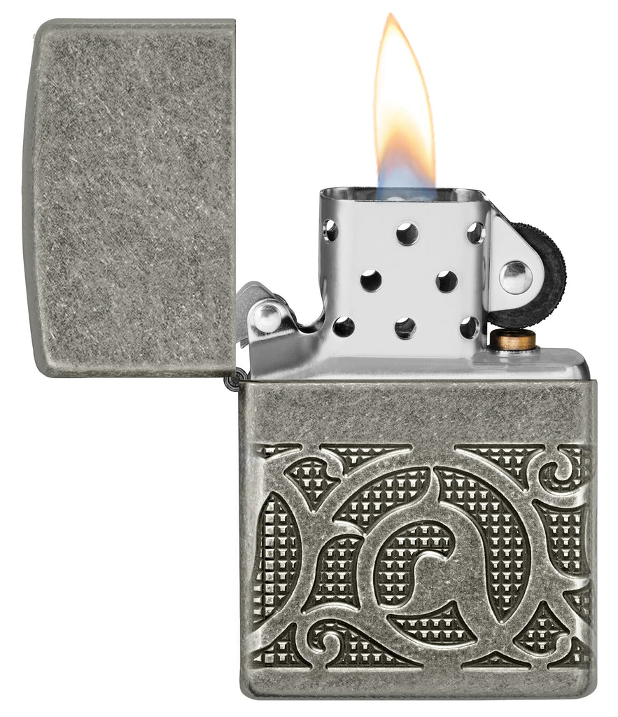 Zippo Armor Pattern MultiCut, Antique Silver Lighter #49290