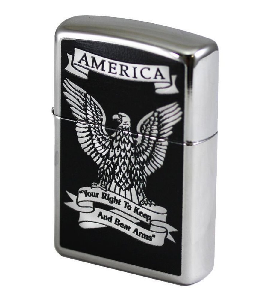 Zippo Eagle Right to Bear Arms, High Polish Chrome Lighter #28290