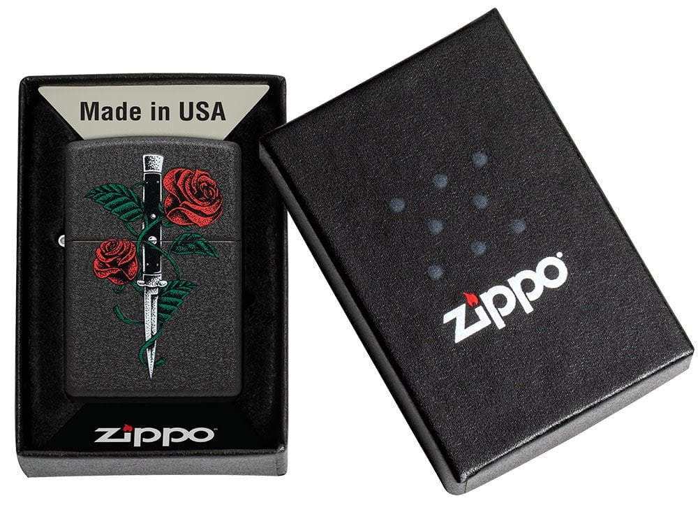 Zippo Dagger Rose, Black Crackle Lighter #49778