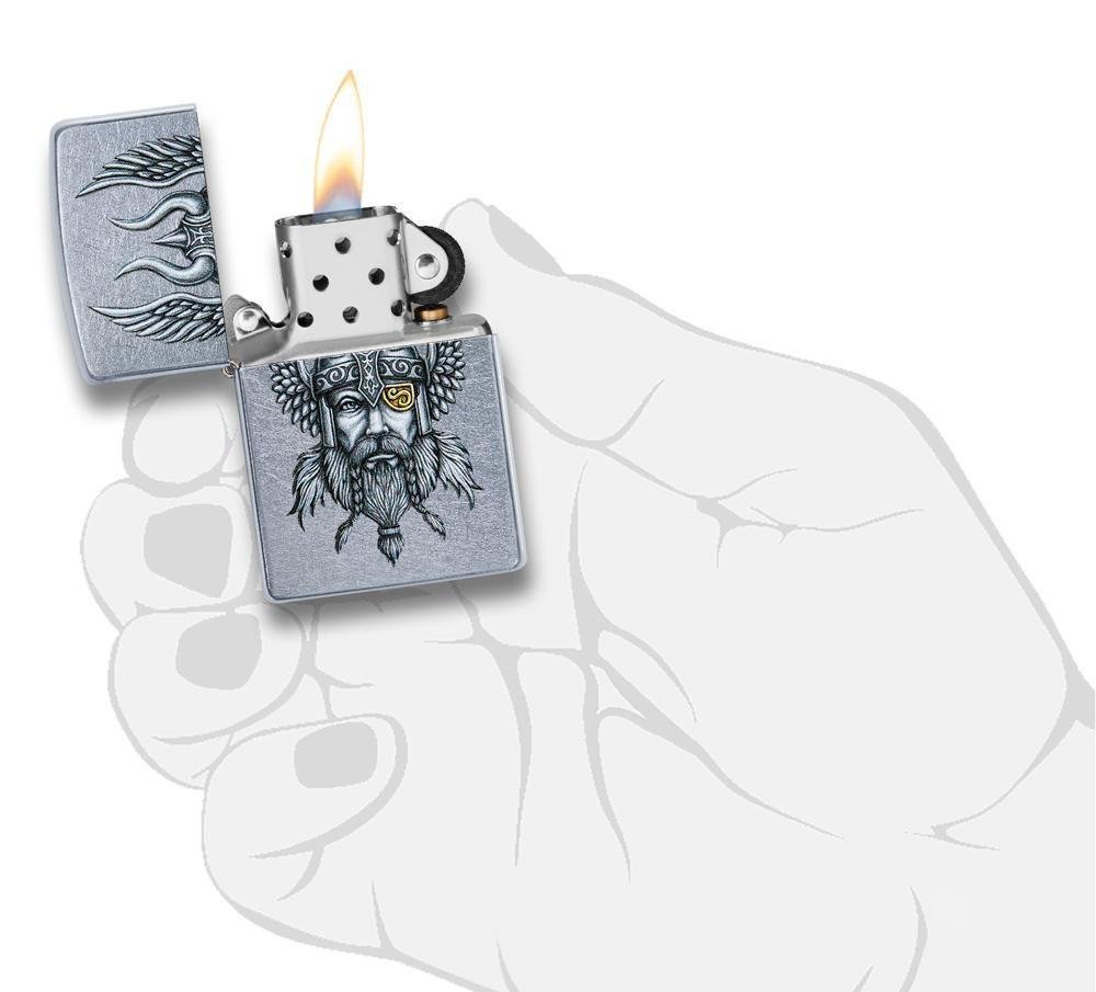 Zippo Nordic Viking Warrior, Street Chrome Lighter #29871