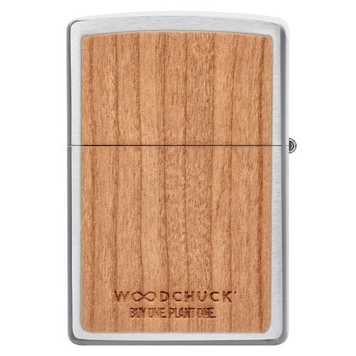 Zippo WOODCHUCK USA Cherry Wood Emblem, Brushed Chrome Lighter #49462
