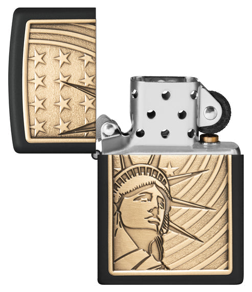 Zippo Statue of Liberty Emblem, Black Matte Lighter #48921