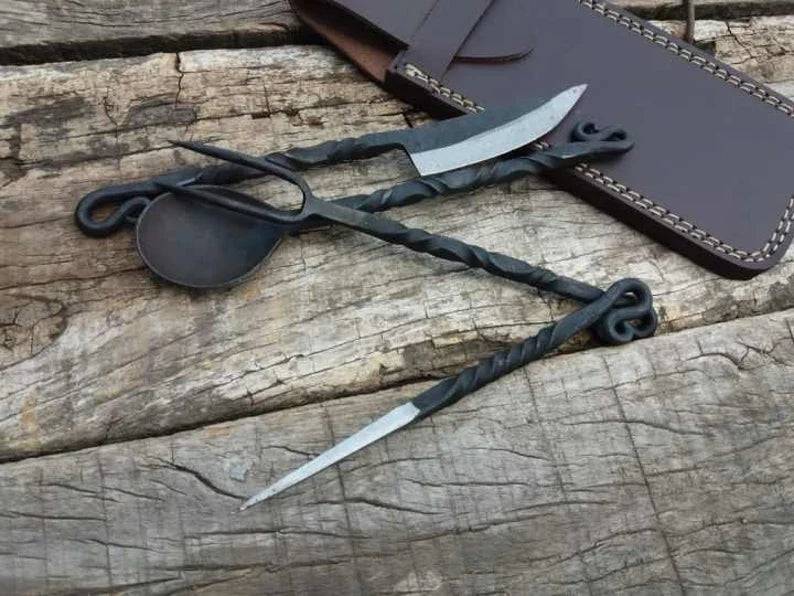 Hand forged antique medieval chef knife from cskforged with a polished blade and vintage-style handle, ideal for traditional culinary tasks.
