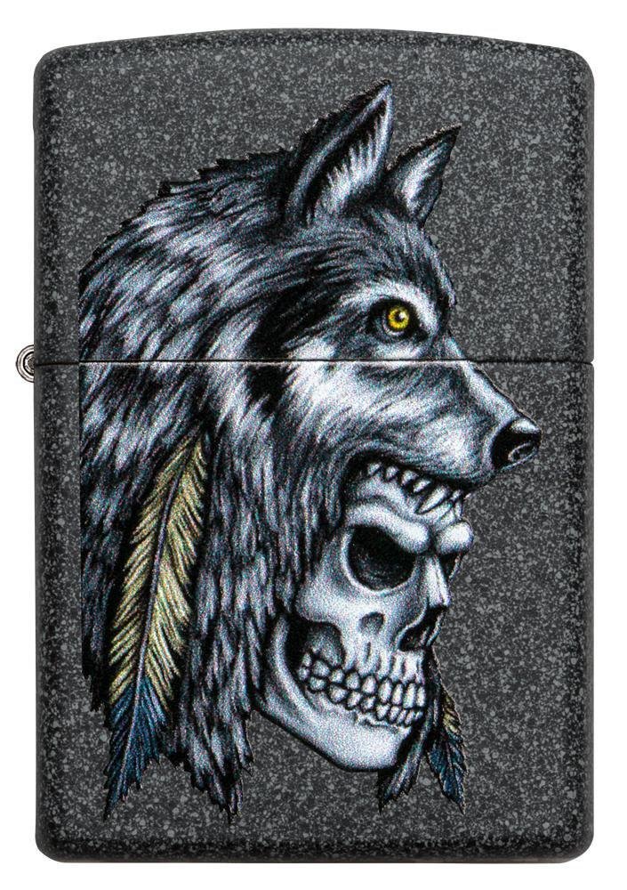 Zippo Wolf Skull Feather Native American, Iron Stone Lighter #29863