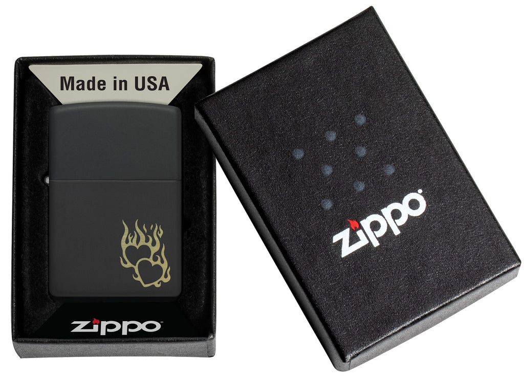 Zippo Fire Heart, Black Matte Lighter #46004