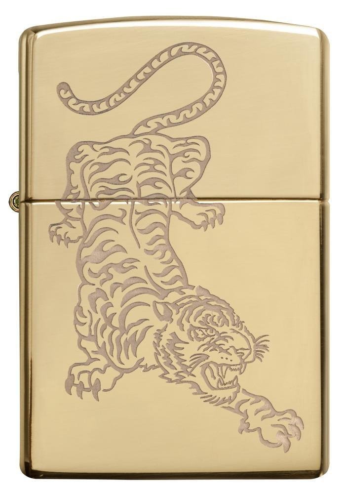 Zippo Tiger Engraved, High Polish Brass Lighter #29884
