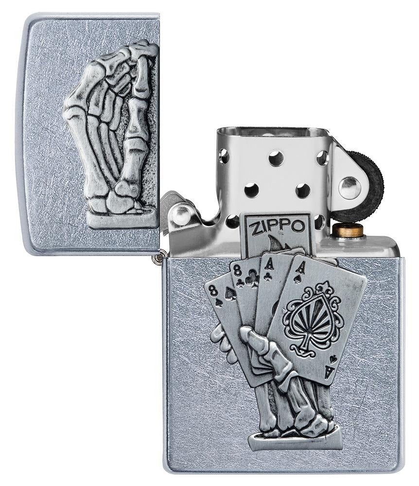Zippo Dead Mans Hand Poker Casino, Street Chrome Lighter #49536