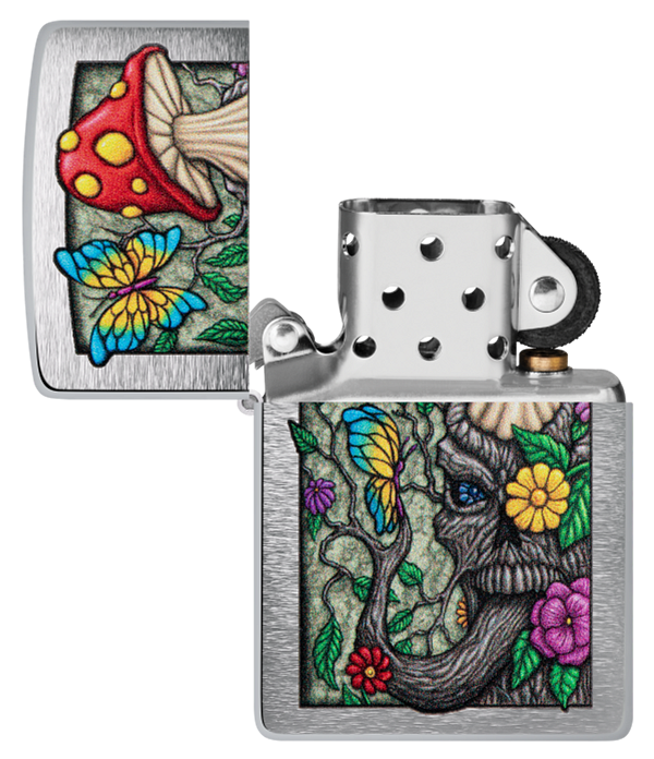 Zippo Trippy Mushroom, Brushed Chrome Lighter #48635