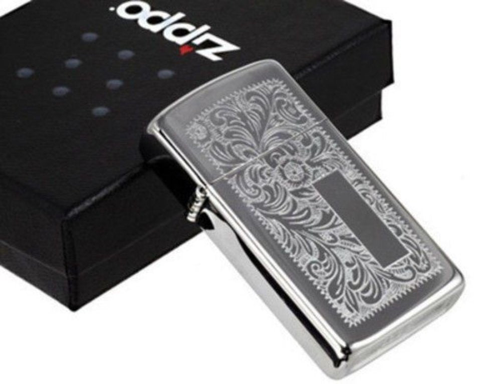 Zippo Slim Chrome Venetian, High Polish Chrome Lighter #1652