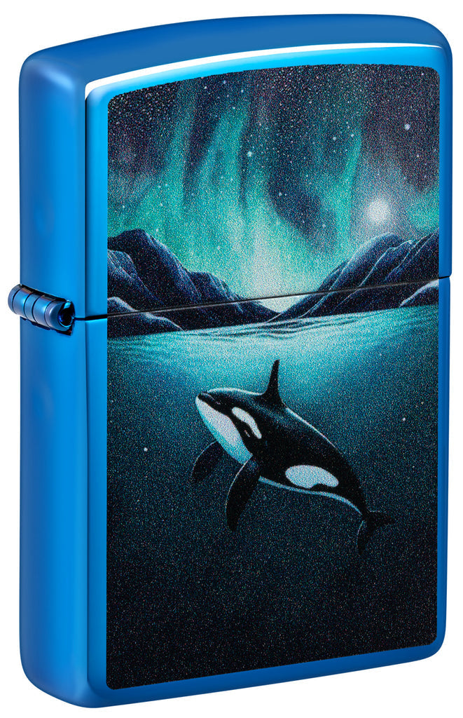 Zippo Orca Killer Whale, High Polish Blue Lighter #48984