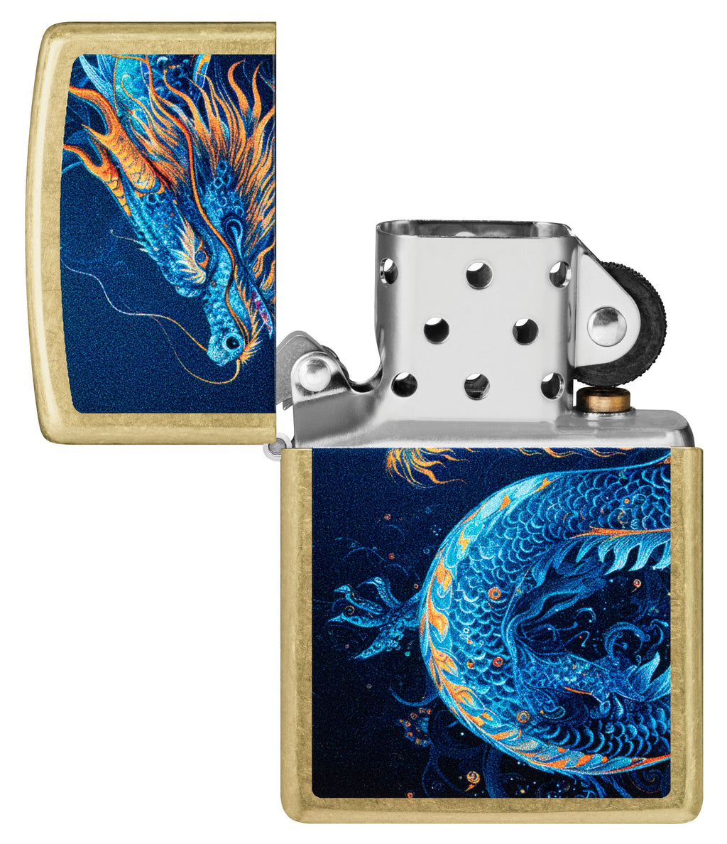 Zippo Blue Dragon Artwork, Street Brass Lighter #47178
