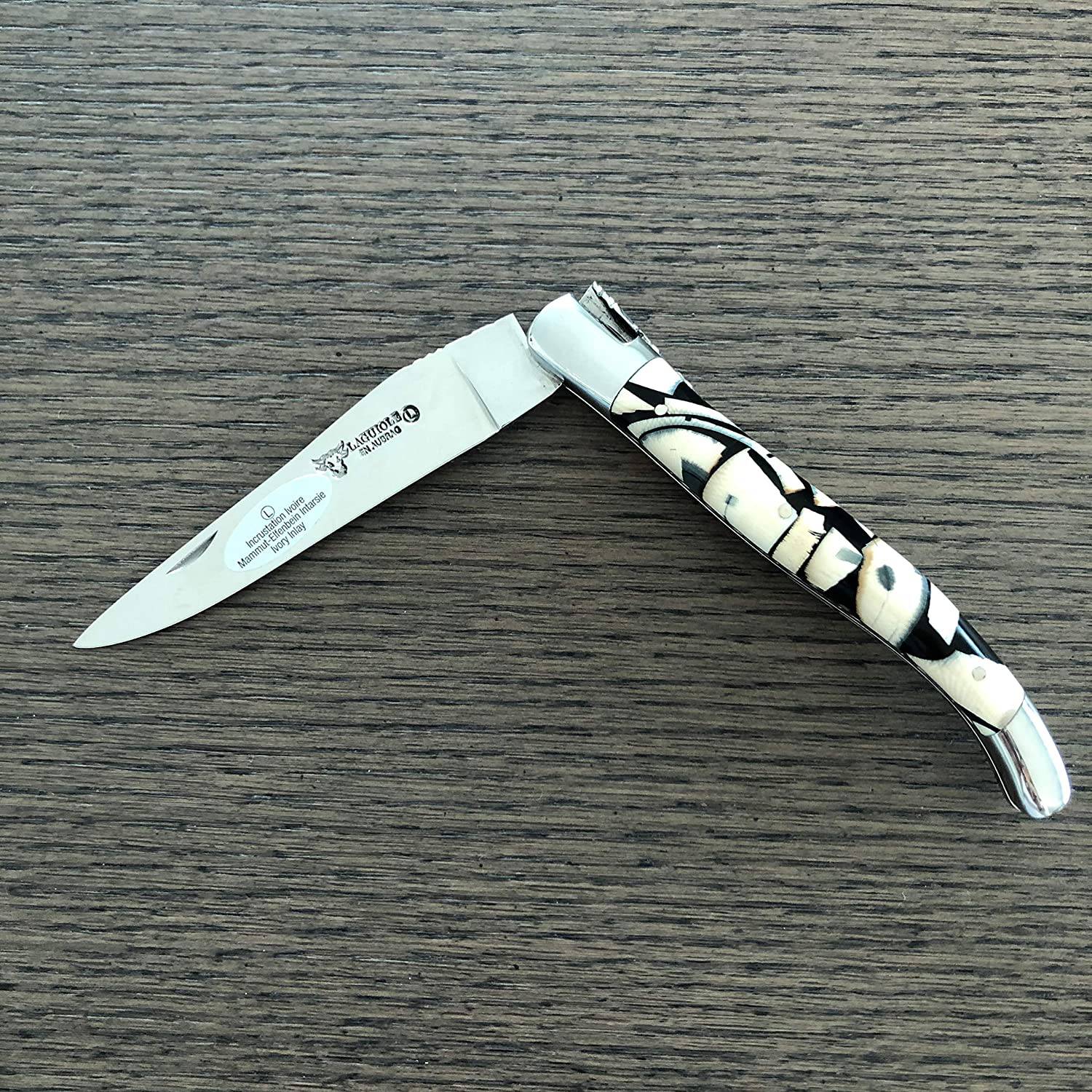 Laguiole en Aubrac Handcrafted Double Plates Multipurpose Knife, Nougatine Handle, 4.75 inches