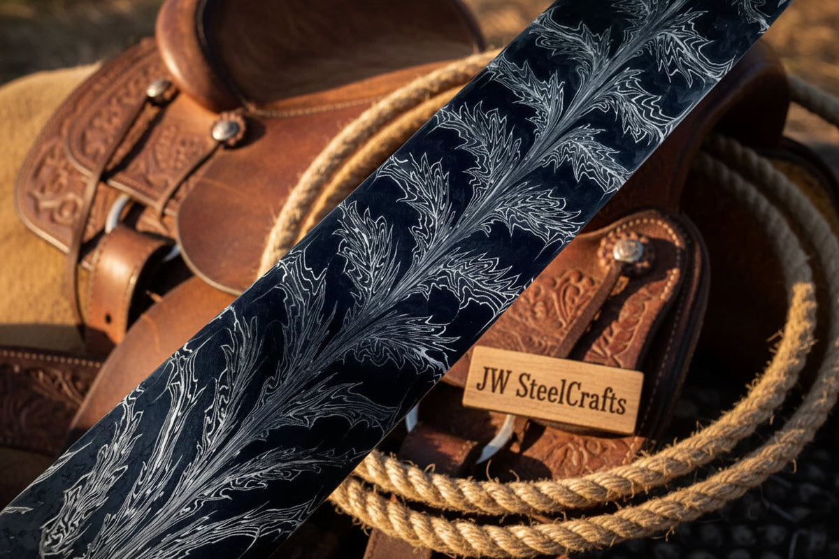 Frostleaf Damascus Billet 14" Handmade Feather Leaf Pattern - JW SteelCrafts | Relic & Reel