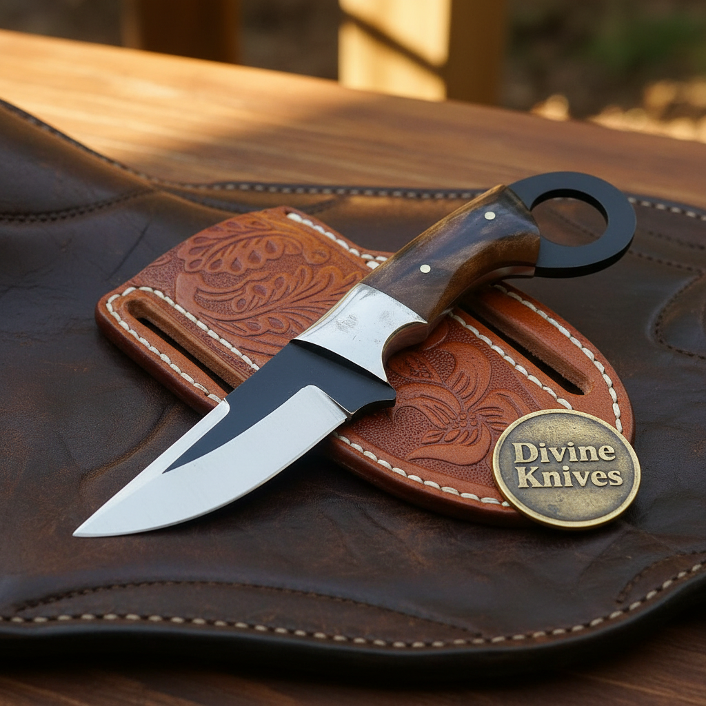 Brown Wood Ring Handle Skinner with Forged Drop Point Blade