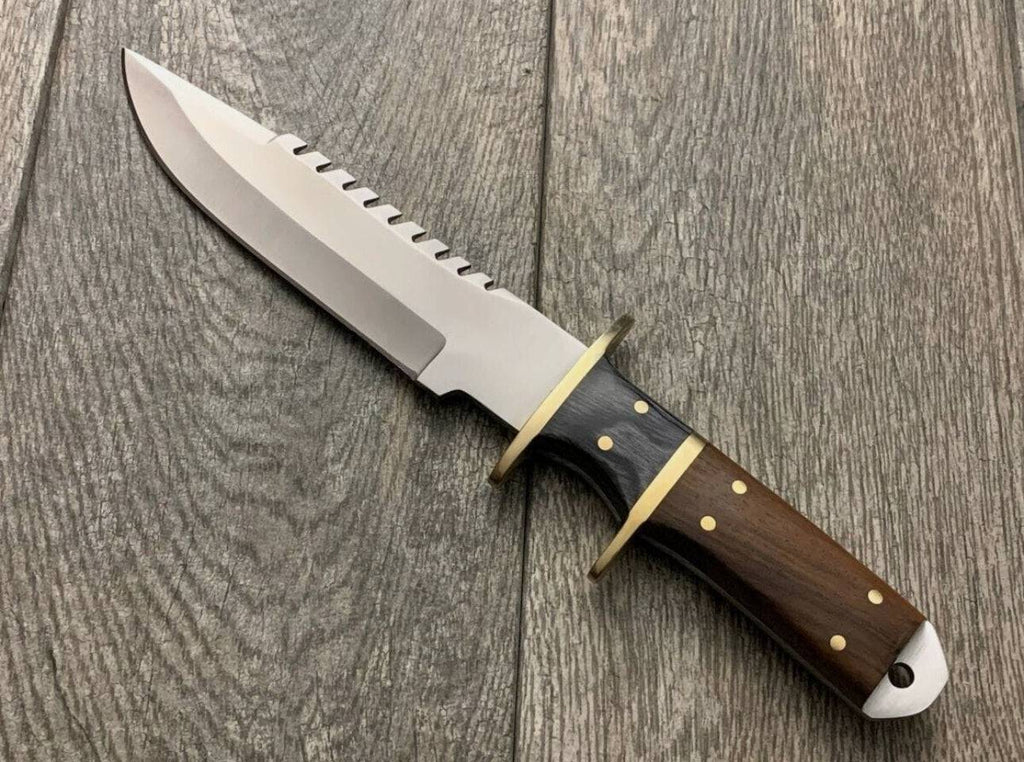 Handmade knife with brass guard and rose wood handle by cskforged, featuring a polished blade and elegant craftsmanship.