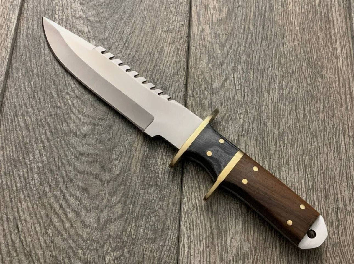 Handmade knife with brass guard and rose wood handle by cskforged, featuring a polished blade and elegant craftsmanship.