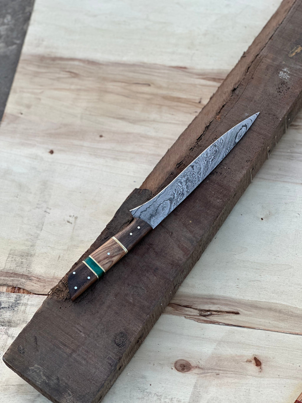 Handmade Damascus Steel Large Fillet Knife Hunting Fishing, Full Tang 13.5 inch