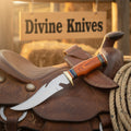Colorful Spacer Ring Damascus Knife with Natural Tan Wood Handle