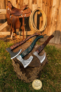 Hand Forged Bearded Axe Set with Carved Wood Handles (Set of 3)