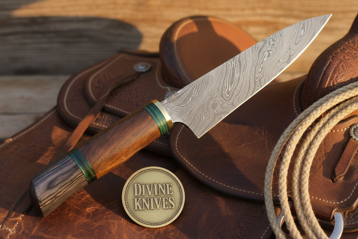 Two Tone Gray and Black Wood Damascus Fixed Blade Knife