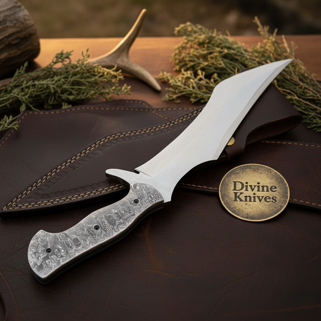 Marbled Micarta Handle Recurve Bowie Knife for Collectors and Display