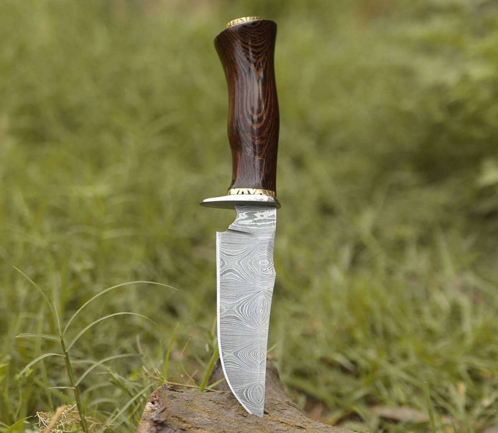 CSKforged deer hunting knife with exotic wenge wood handle, sharp fixed blade for outdoor hunting and survival tasks.