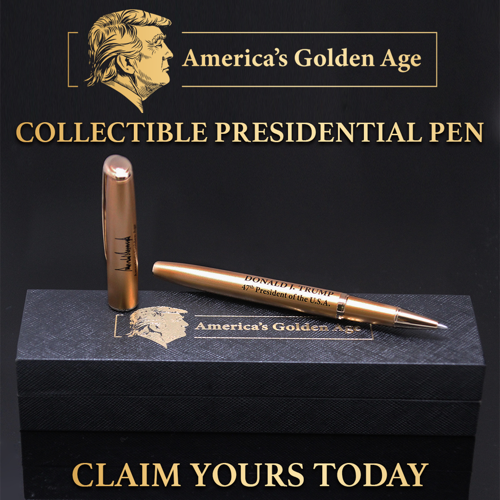 Collectible Golden Age Presidential Pen by Proud Patriots featuring intricate design and patriotic imagery.