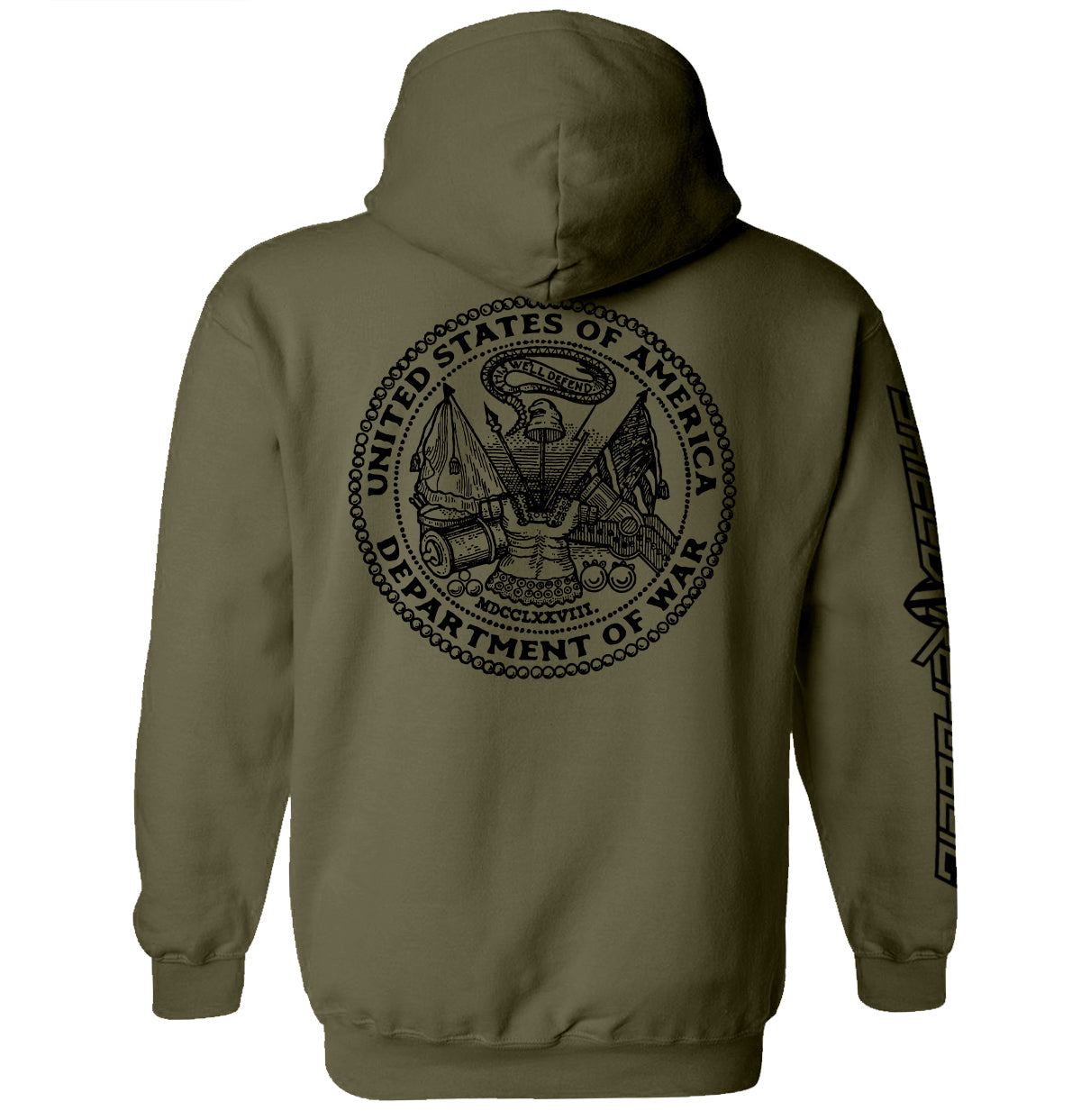 United States of America Department of War graphic olive green hoodie - Shield Republic