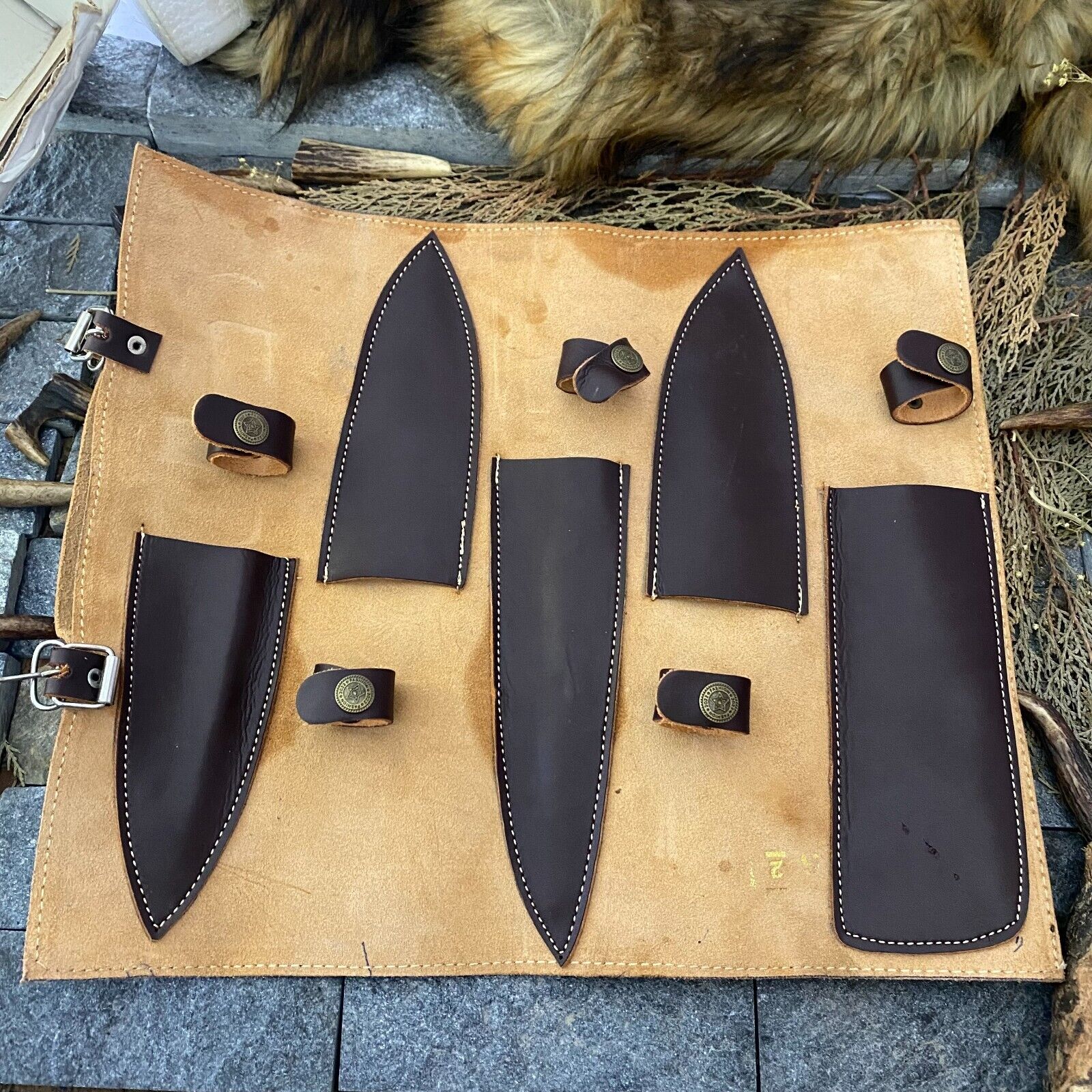 Custom Handmade Knife Set Damascus with Rosewood Handles