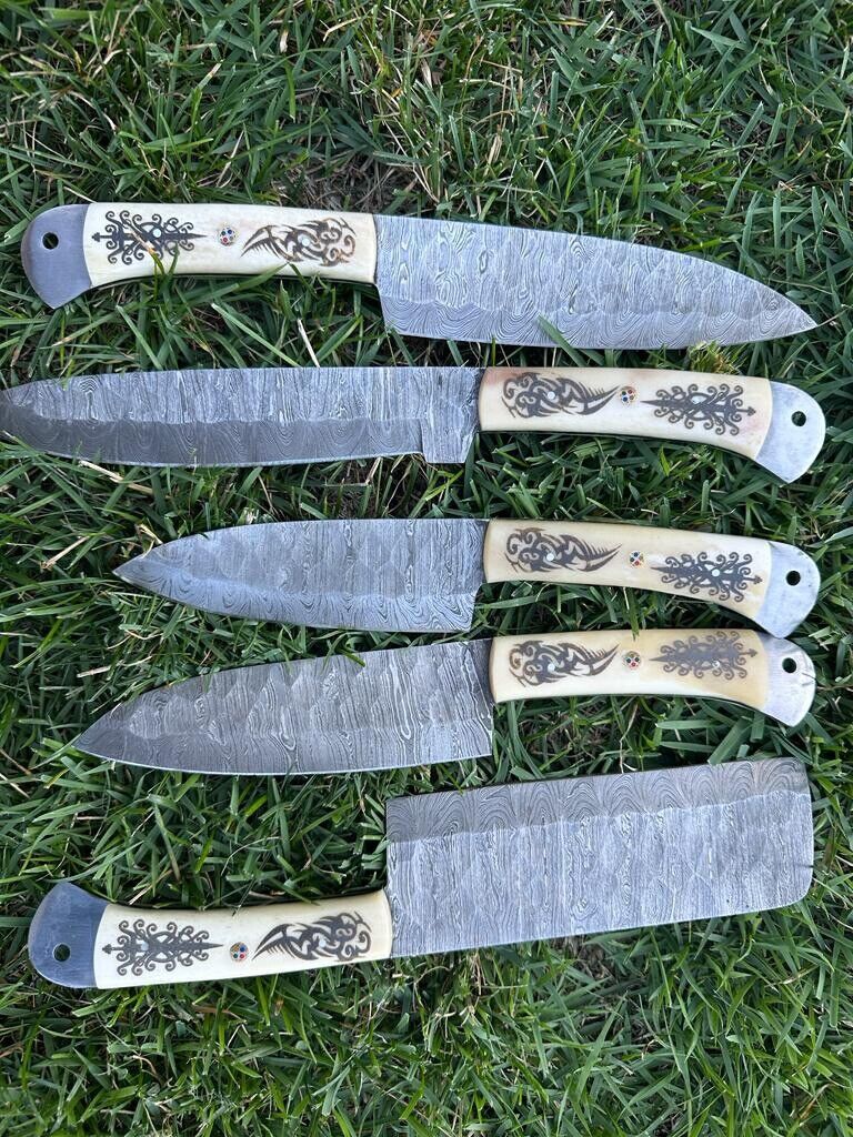 Custom Handmade Damascus Knife Kitchen Set | 9"-13" Blades