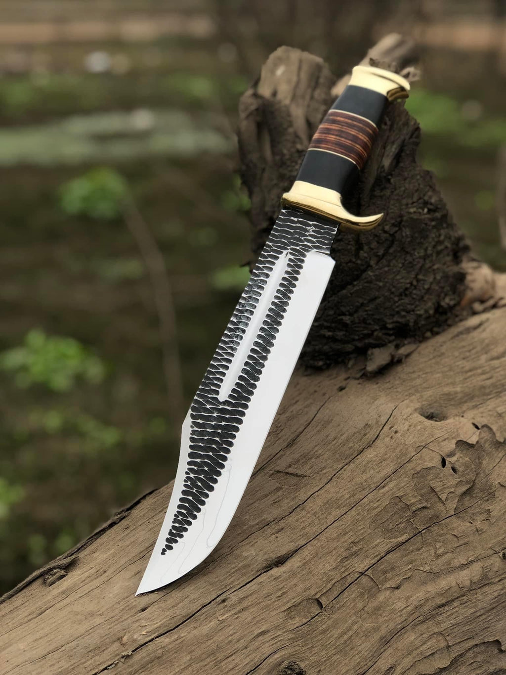 Hand-forged J2 Steel Bowie knife with brass guard and leather handle, 16-inch custom handmade knife by Knives Gear Garage