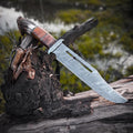 Custom Handmade Damascus Steel Bowie Knife with Damascus Steel Guard and Stag Handle - 16”