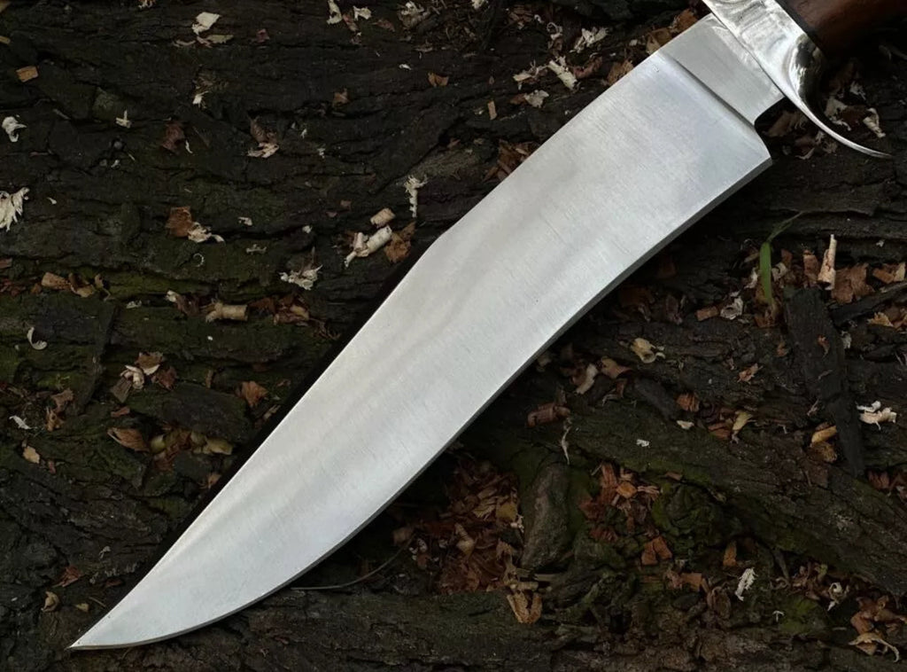 Custom Handmade J2 Steel Bowie Knife with Steel Guard and Rosewood Handle, Includes Leather Sheath