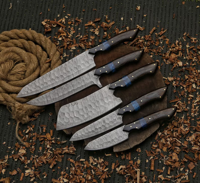 Handmade Damascus Chef Knife Set 5pcs Gift for Her Gift for Him Kitchen knife  Christmas gift Camping knife Gift for him Groomsmen gift