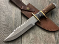 Handmade knife by cskforged with brass guard and rose wood handle, showcasing craftsmanship and detailed wood grain.