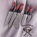 Handmade 13-inch Damascus steel chef knife with Pakkawood handle, resin bolster, and leather sheath from Knives Gear Garage.