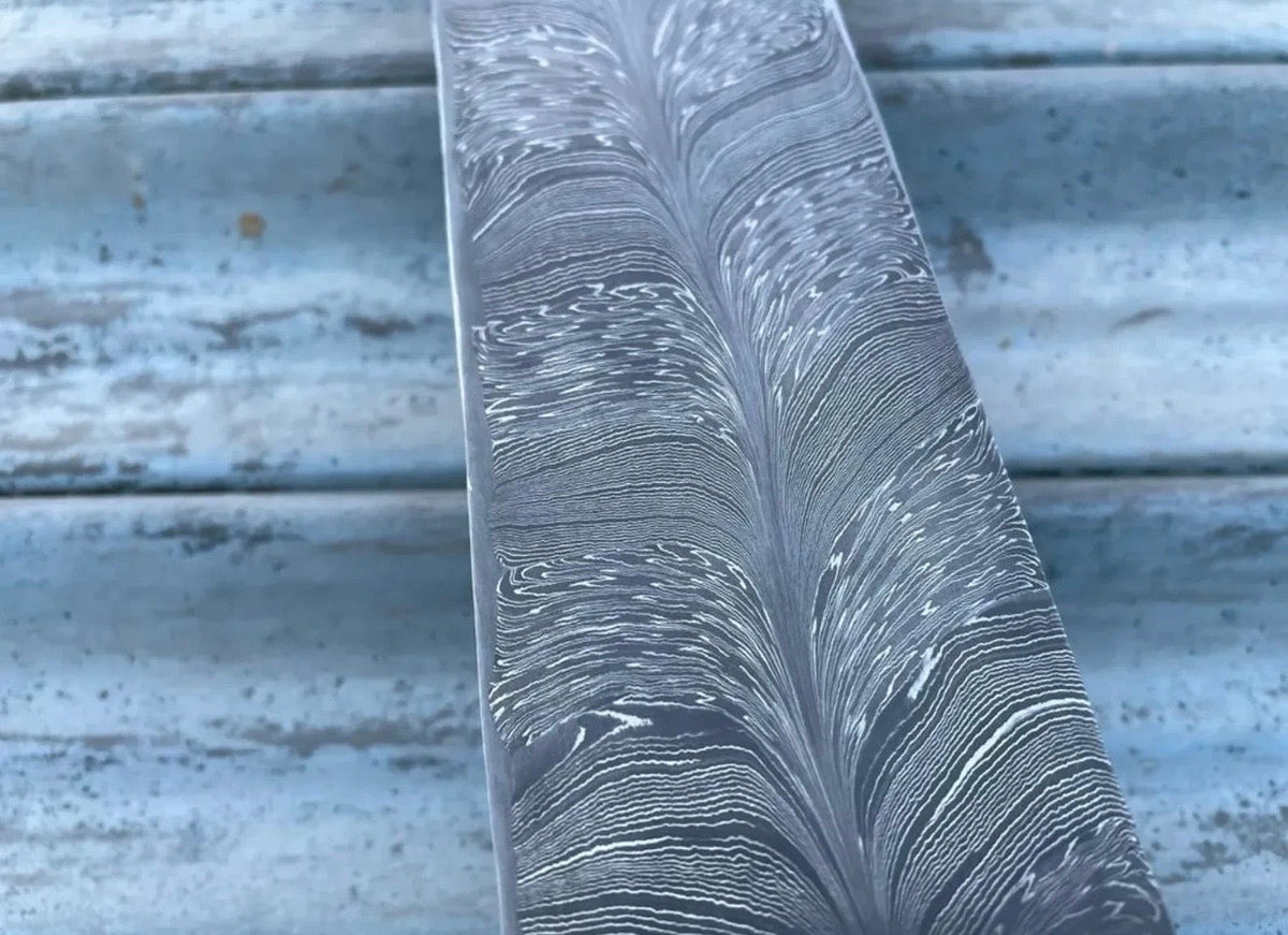 Silvertrail Damascus Billet Bar 10" Handmade Raindrop Pattern Damascus steel - Relic & Reel