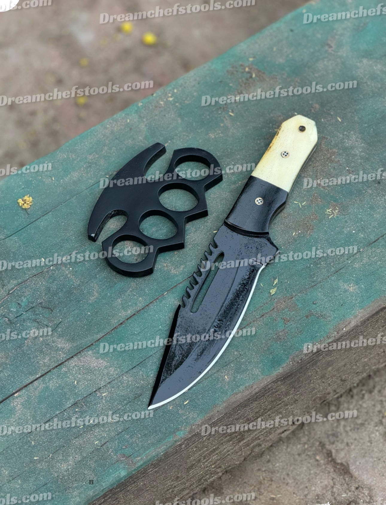 Handmade Sylo Knuckle and Knife Set with Belt Loop Leather Case – Solid Brass Knuckle for Self Defense