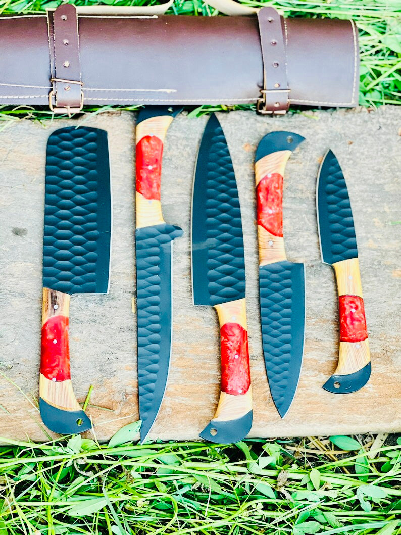 Best Japanese Kitchen Knife Set – 8" Forged Stainless Steel Blade with Olivewood & Resin Handle