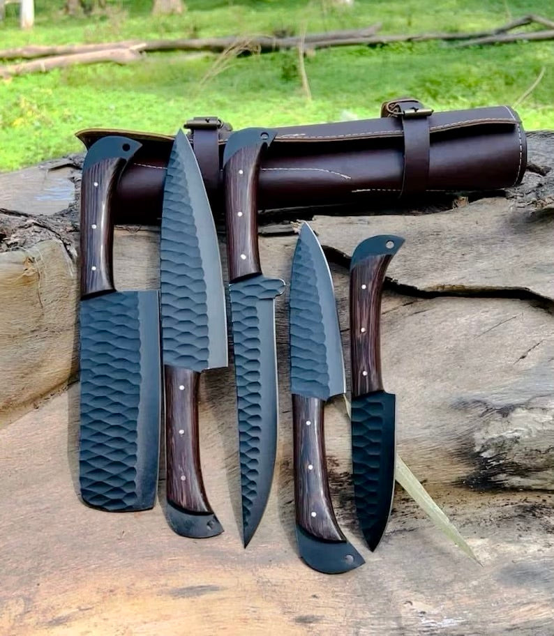 Best Budget Knife Set – 8" Forged Stainless Steel Blade with Wenge Wood Handle & Leather Sheath