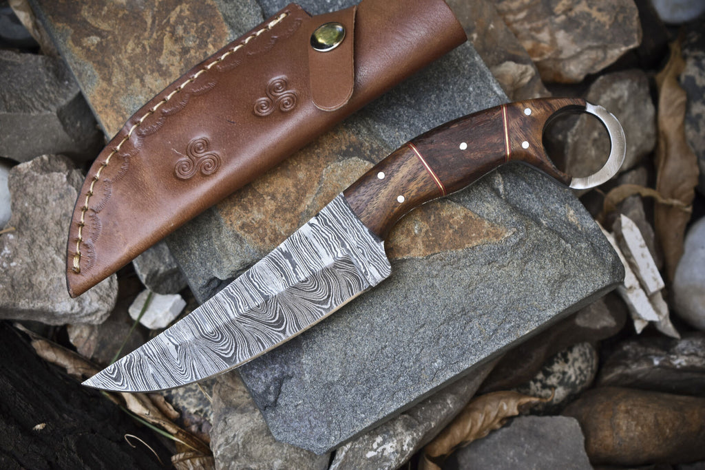 Best Custom Handmade Damascus Steel Hunting Knife – 8.5-Inch Blade with Pakkawood Handle and Leather Sheath