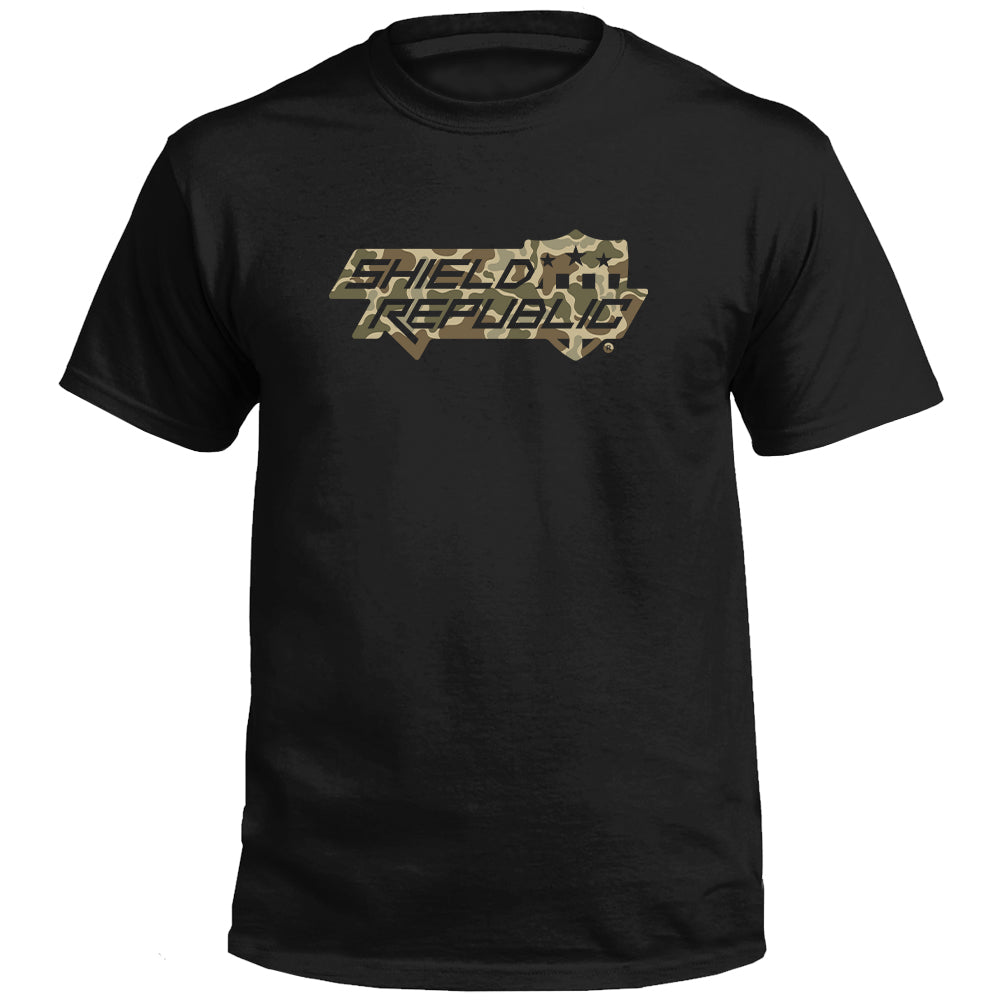 Shield Republic Duck Camo Stacked Logo T-Shirt - Apparel | Relic & Reel