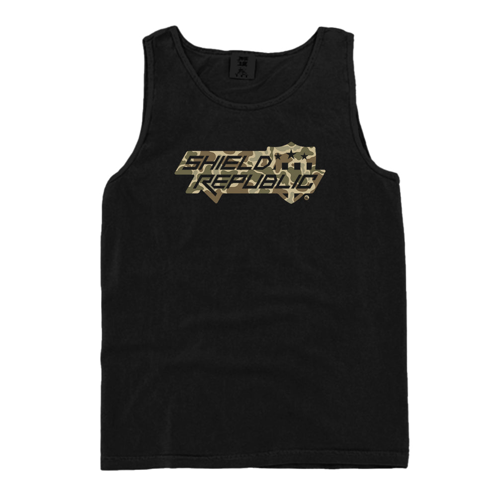 Shield Republic Duck Camo Stacked Logo tank top - apparel | Relic & Reel