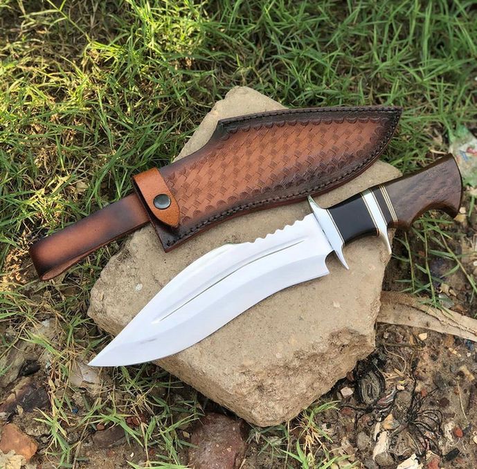 Bowie Knife D2 Steel Blade Dual Guard Leather Sheath
