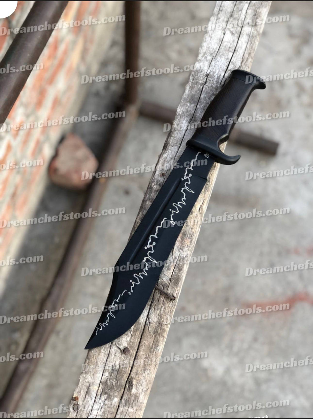 Custom handmade Crocodile Dundee Bowie knife with J2 powder coat steel blade, rosewood handle, and steel guard.